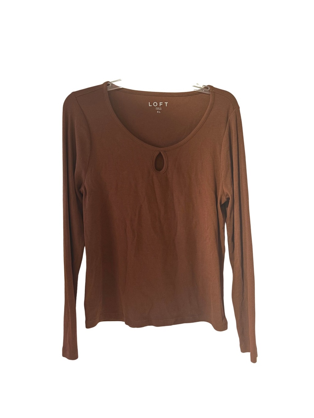 LOFT Brown Long-Sleeve Scoop Neck Keyhole Top